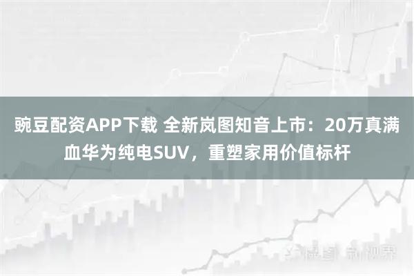 豌豆配资APP下载 全新岚图知音上市：20万真满血华为纯电SUV，重塑家用价值标杆